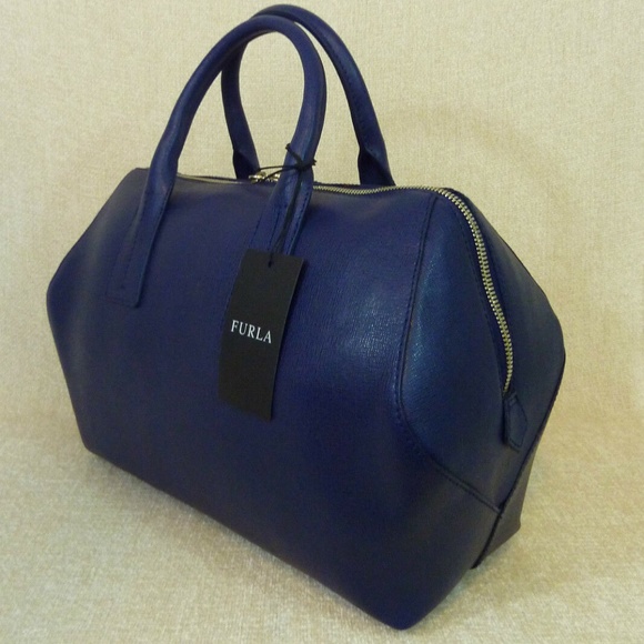 NEW Furla Papermoon Navy Blue Saffiano Leather Top Handle Satchel/Shoulder Bag - Picture 7 of 14